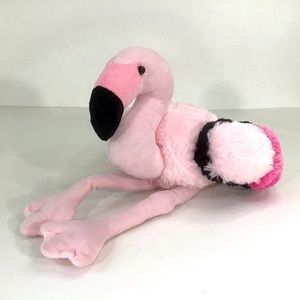 Flamingo Plush 15” Stuffed Animal Dangly Legs Beanbag Bottom Pink & Black Fiesta